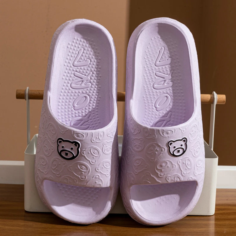 Women's Slippers Summer Printting Cute Bear Indoor Bathroom Anti-slip Soft Sole Couple Lightness Comfortable Men Leisure Shoes